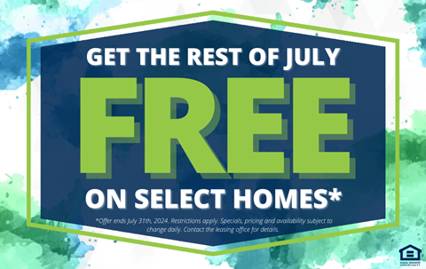 get the rest of july free on select homes logo